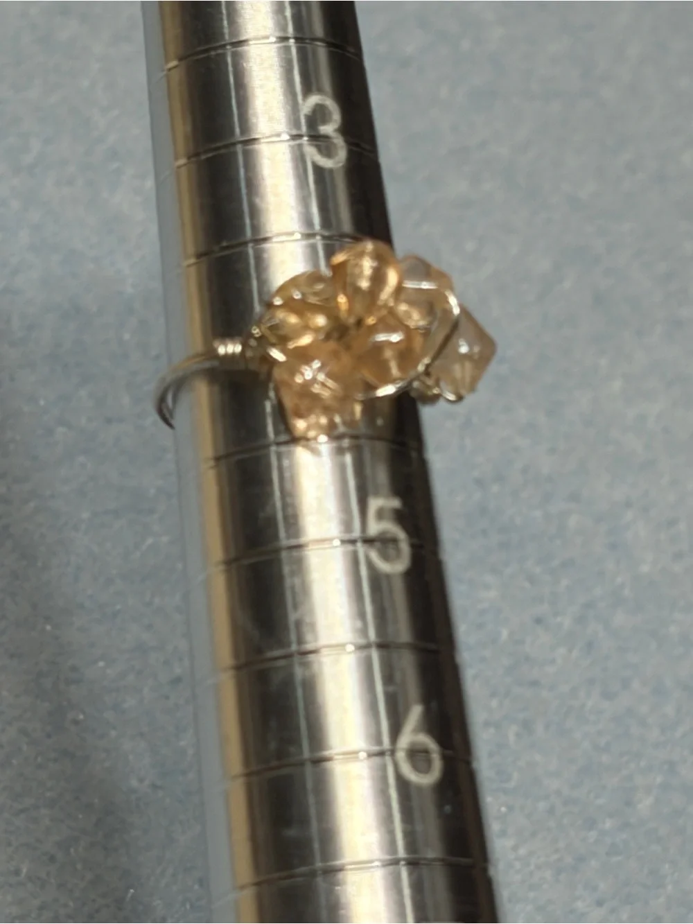 Handmade Silver Wire Ring with Champagne Crystal Cluster